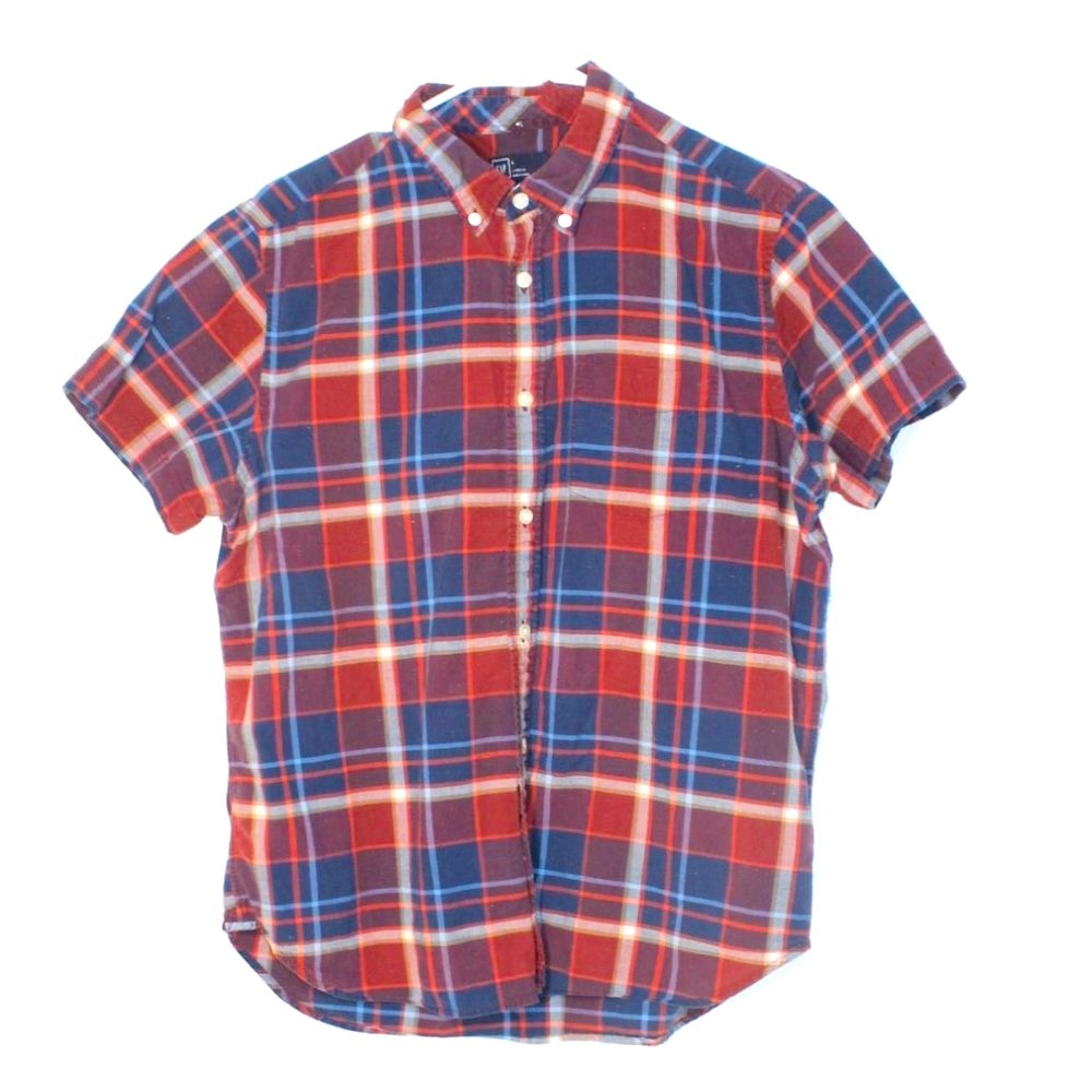GAP Red & Blue Plaid Casual Shirt Size Large Jr.  Men Button Front Short Sleeved